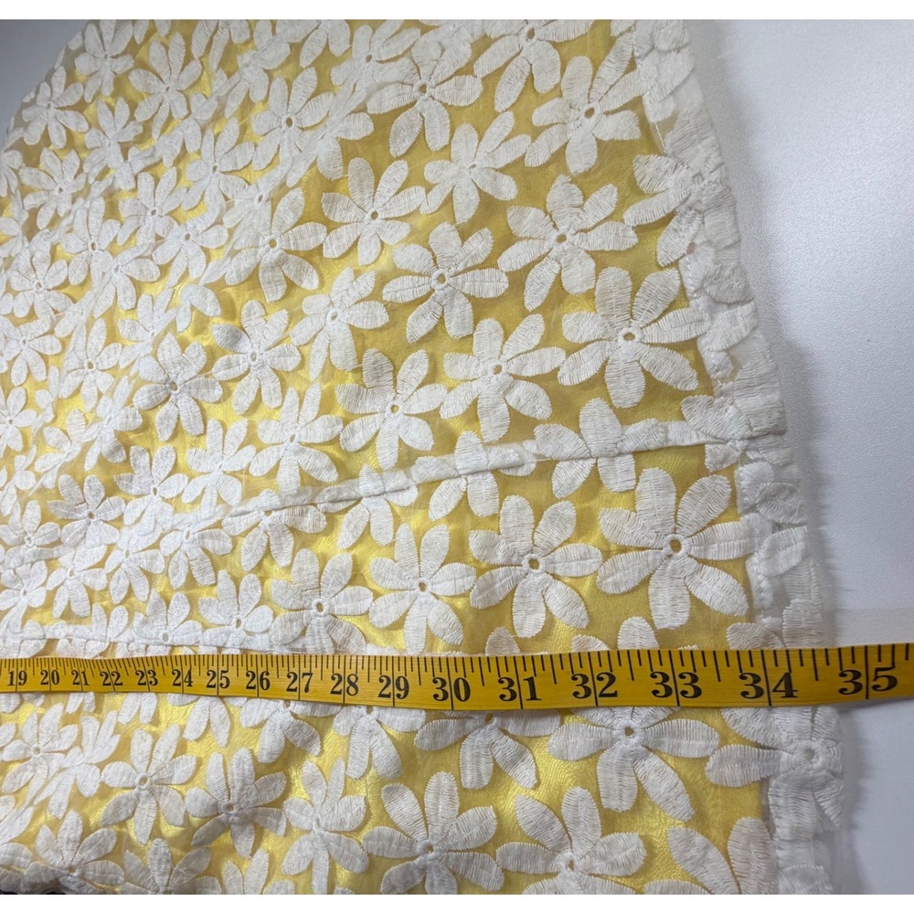 Cremieux A-Line Dress Womens 12 Yellow White Floral Lace Sleeveless Mod Mini - Picture 11 of 11